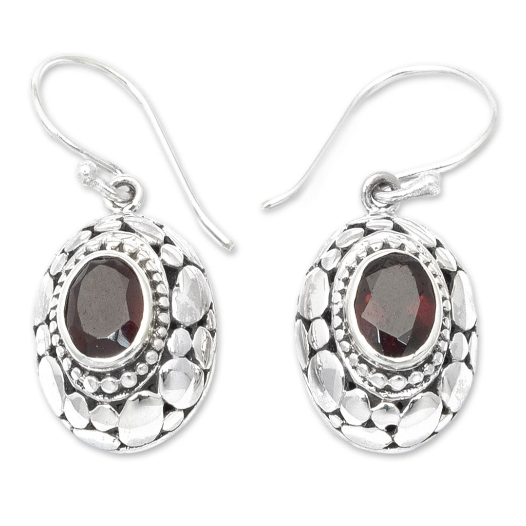 Sterling Silver Dangle Earrings with Oval Garnet Gemstones - Wonderful Red