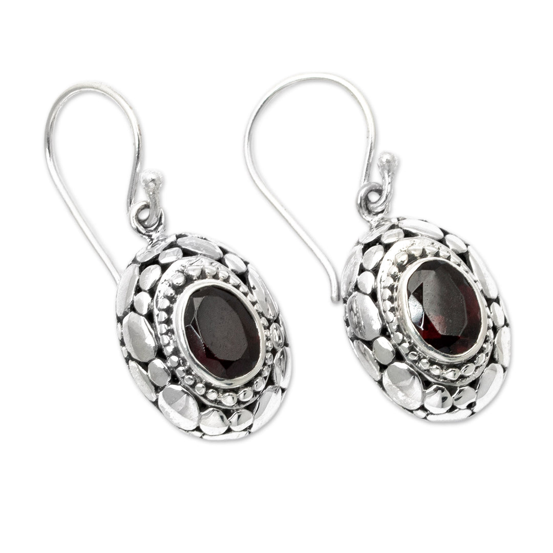 Sterling Silver Dangle Earrings with Oval Garnet Gemstones - Wonderful Red