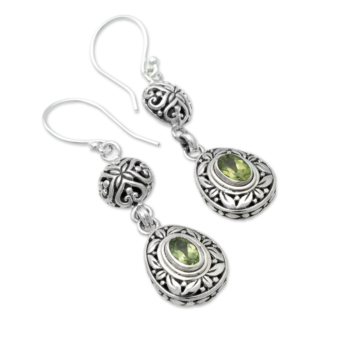Sterling Silver Peridot Dangle Earrings with Leaf Motif - Green Summer