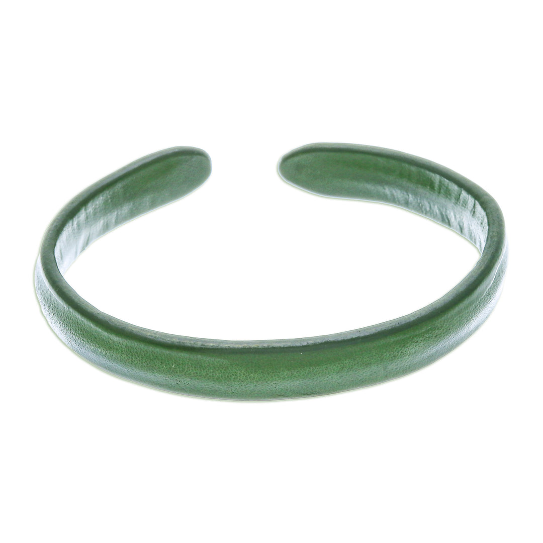 Handcrafted Modern Leather Cuff Bracelet in Green - Simply Harmonious