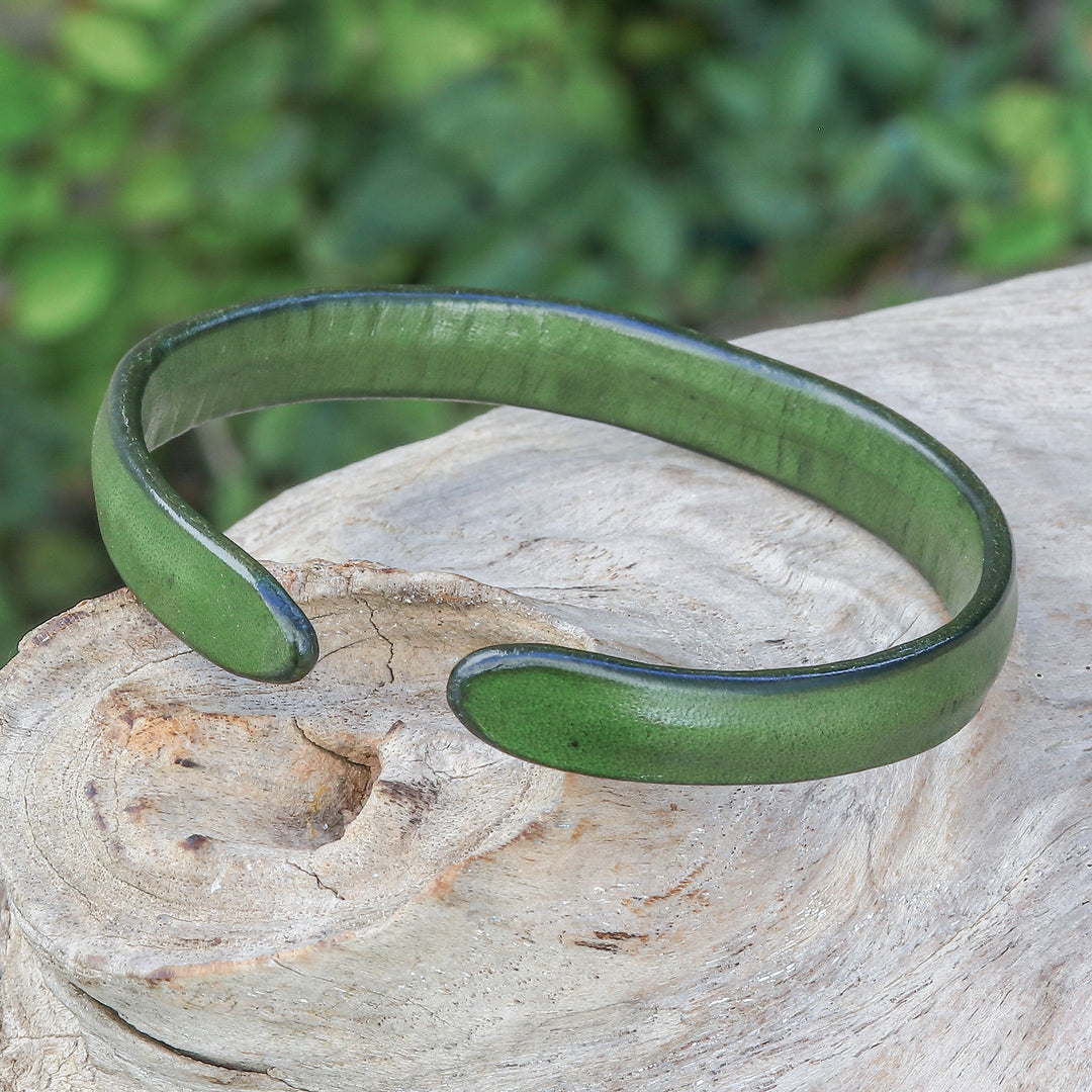 Handcrafted Modern Leather Cuff Bracelet in Green - Simply Harmonious