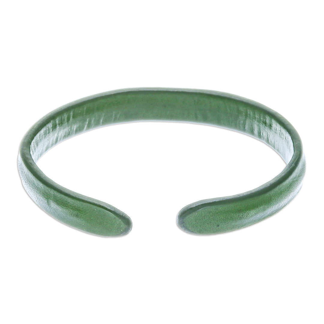 Handcrafted Modern Leather Cuff Bracelet in Green - Simply Harmonious