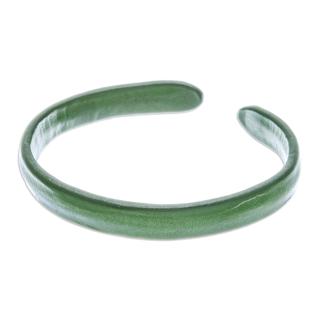 Handcrafted Modern Leather Cuff Bracelet in Green - Simply Harmonious