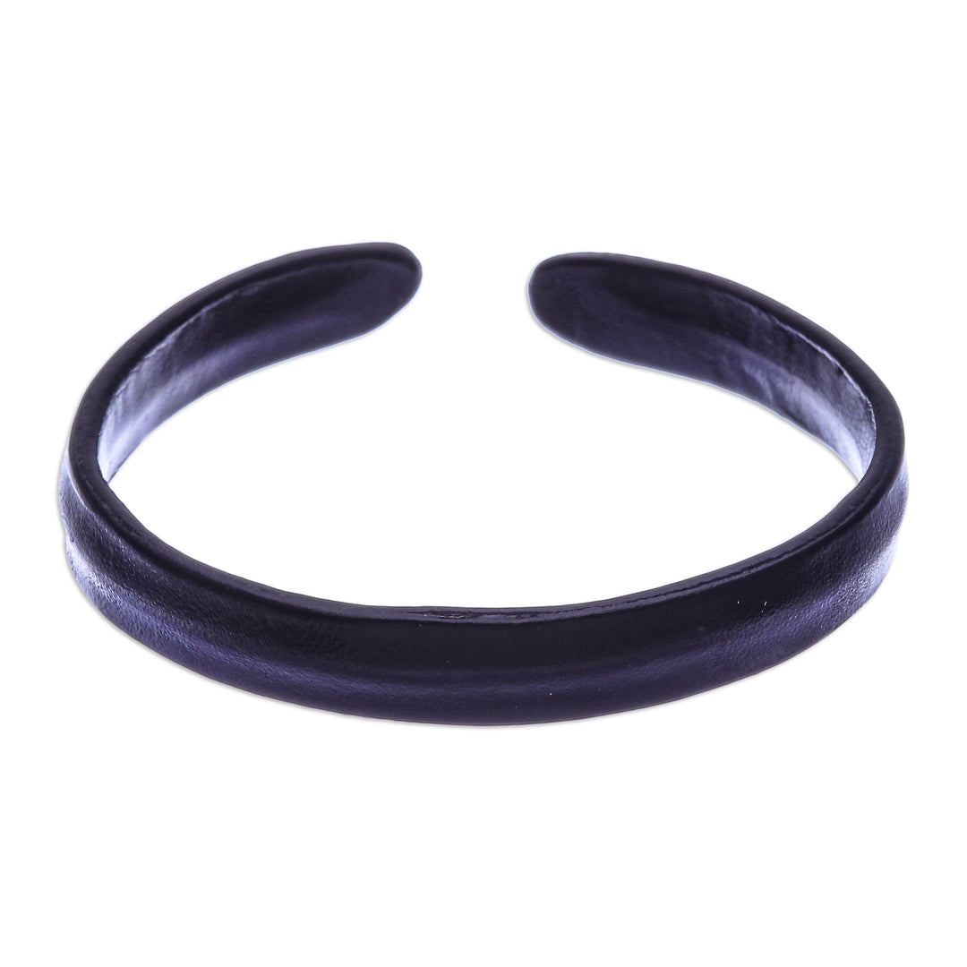 Handcrafted Modern Leather Cuff Bracelet in Black - Simply Enigmatic