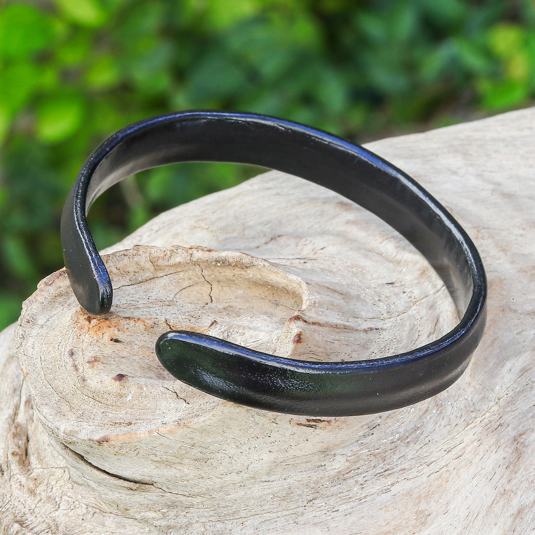 Handcrafted Modern Leather Cuff Bracelet in Black - Simply Enigmatic