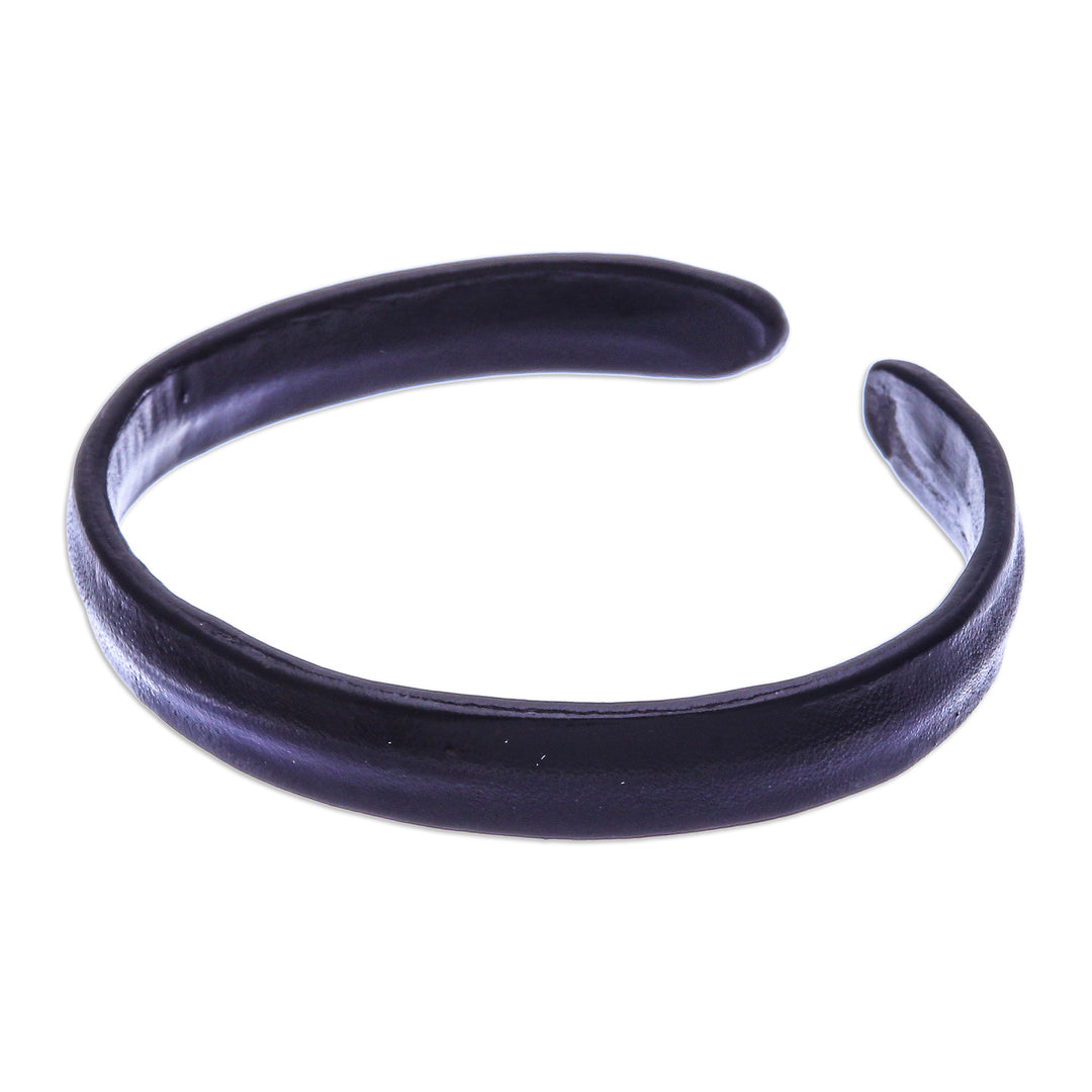Handcrafted Modern Leather Cuff Bracelet in Black - Simply Enigmatic