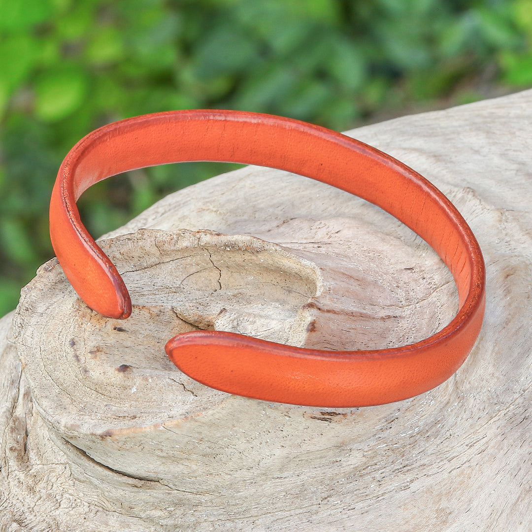 Handcrafted Modern Leather Cuff Bracelet in Orange - Simply Confident