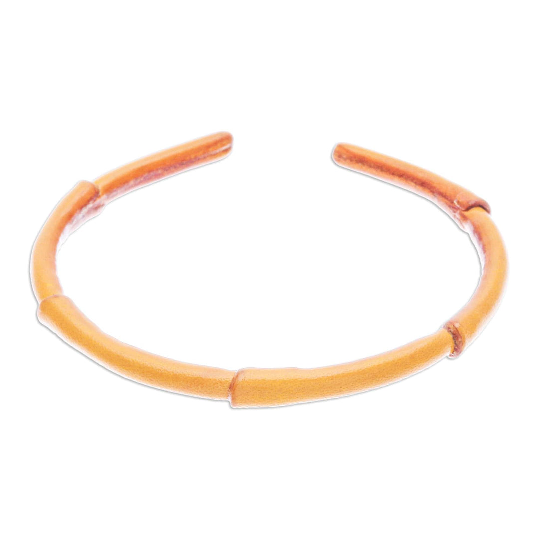 Bamboo-Inspired Adjustable Yellow Leather Cuff Bracelet - Joyous Bamboo