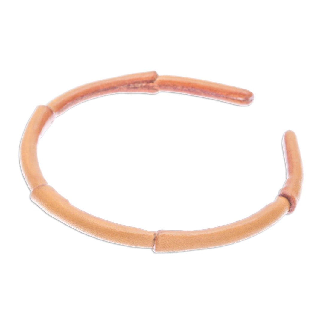 Bamboo-Inspired Adjustable Yellow Leather Cuff Bracelet - Joyous Bamboo