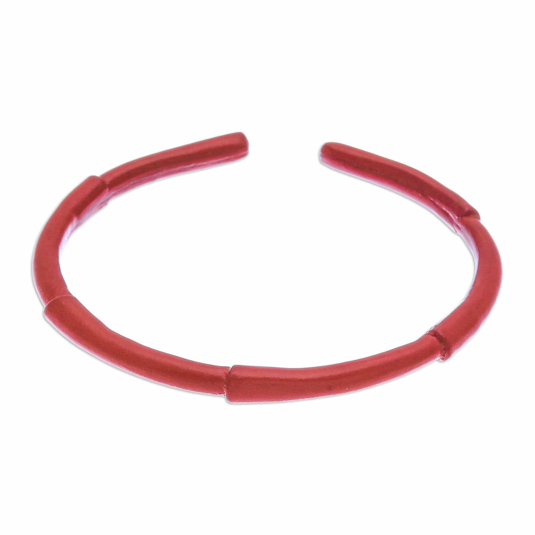 Bamboo-Inspired Adjustable Red Leather Cuff Bracelet - Passionate Bamboo