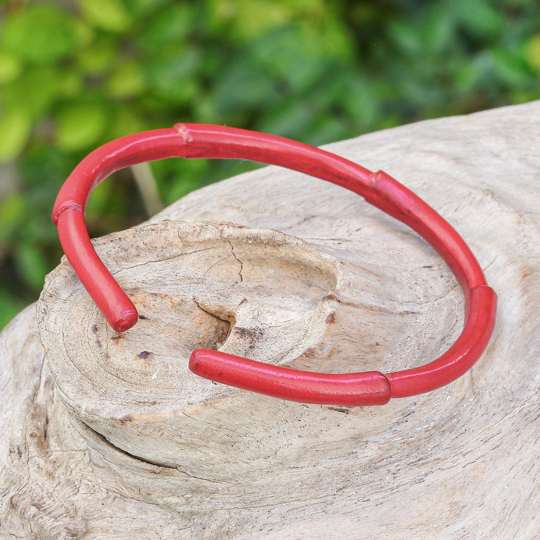 Bamboo-Inspired Adjustable Red Leather Cuff Bracelet - Passionate Bamboo