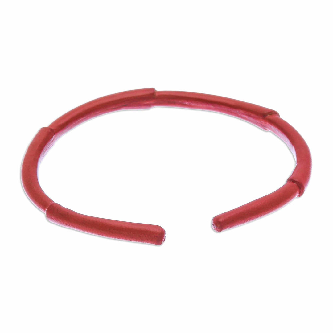 Bamboo-Inspired Adjustable Red Leather Cuff Bracelet - Passionate Bamboo