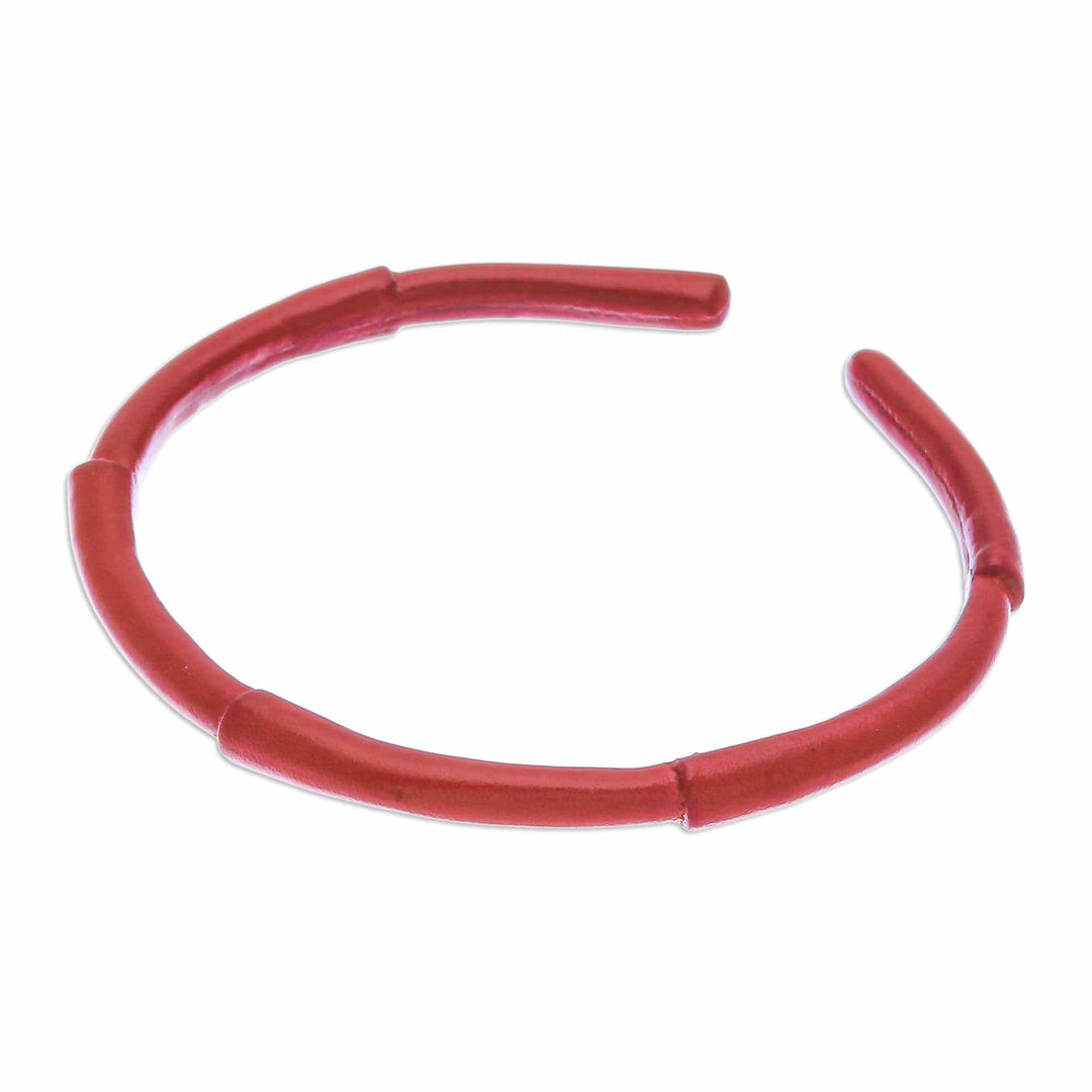 Bamboo-Inspired Adjustable Red Leather Cuff Bracelet - Passionate Bamboo