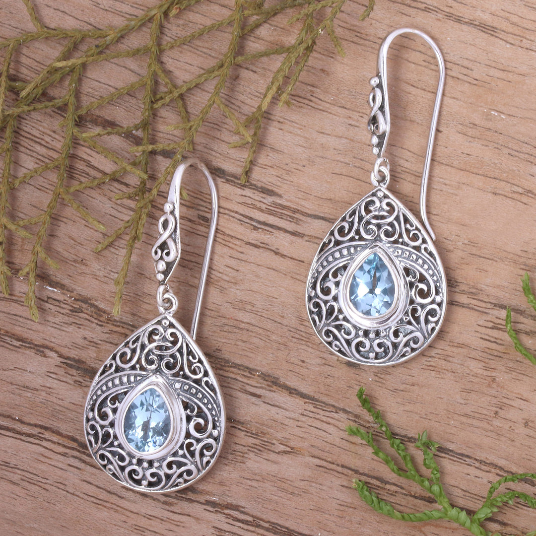Traditional Two-Carat Faceted Blue Topaz Dangle Earrings - Regal Paradise in Blue