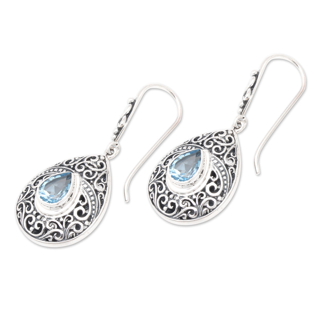 Traditional Two-Carat Faceted Blue Topaz Dangle Earrings - Regal Paradise in Blue