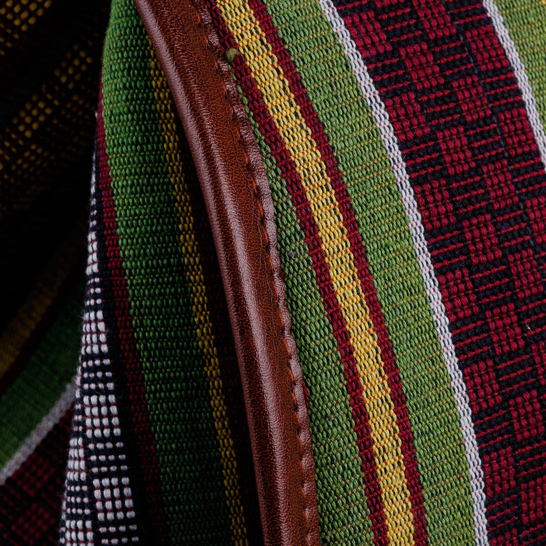 Adjustable Striped Green and Red Janda Cotton Backpack - Natural Traveler