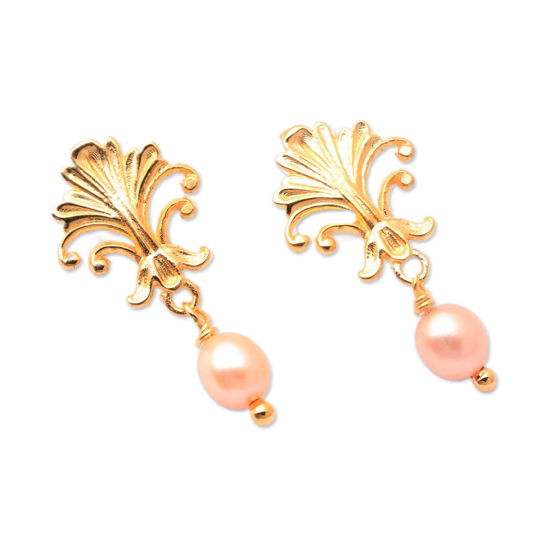 Baroque-Inspired 18k Gold-Plated Peach Pearl Dangle Earrings - Romantic Tree