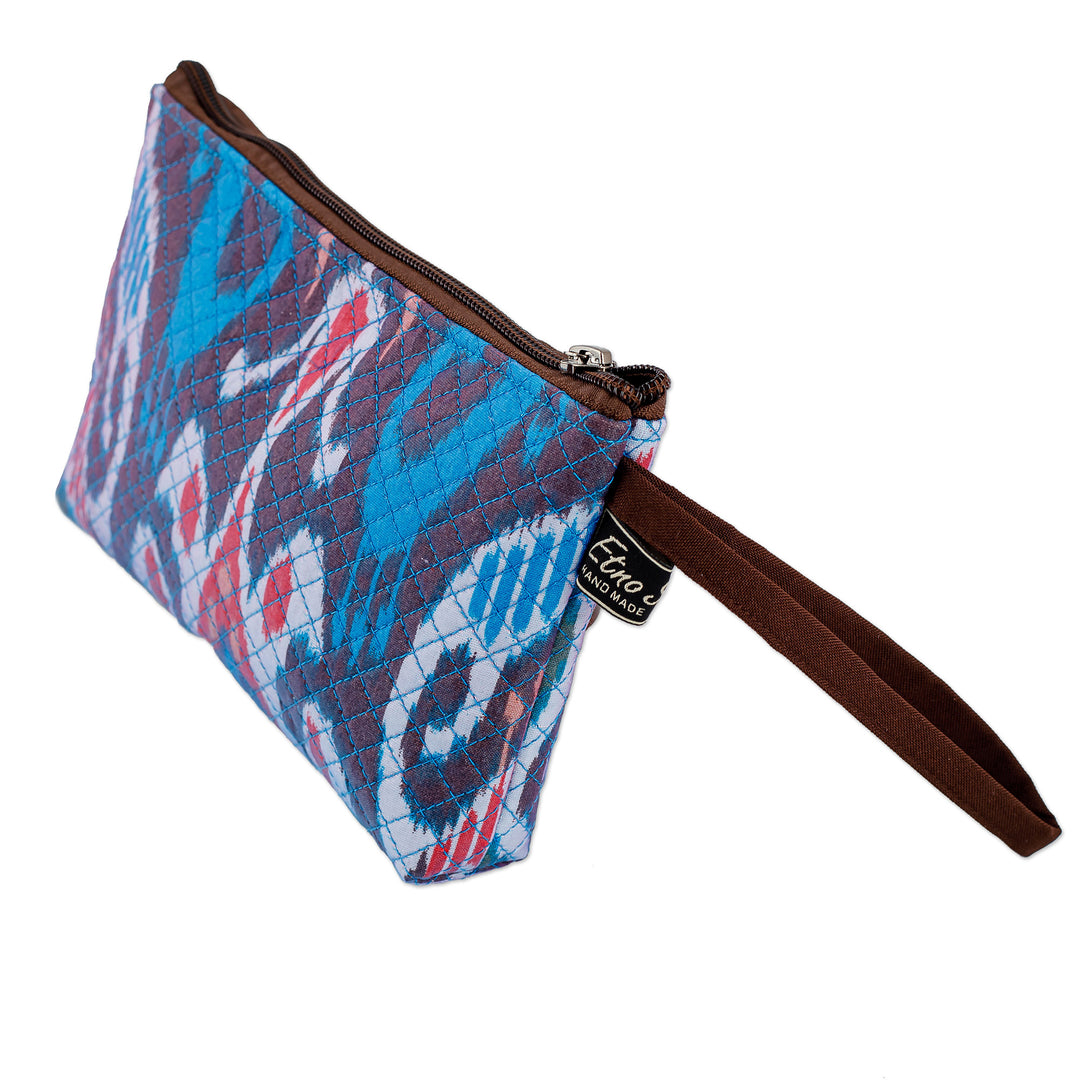 Traditional Ikat Patterned Cosmetic Bag with Zipper Closure - Elegant Ideas