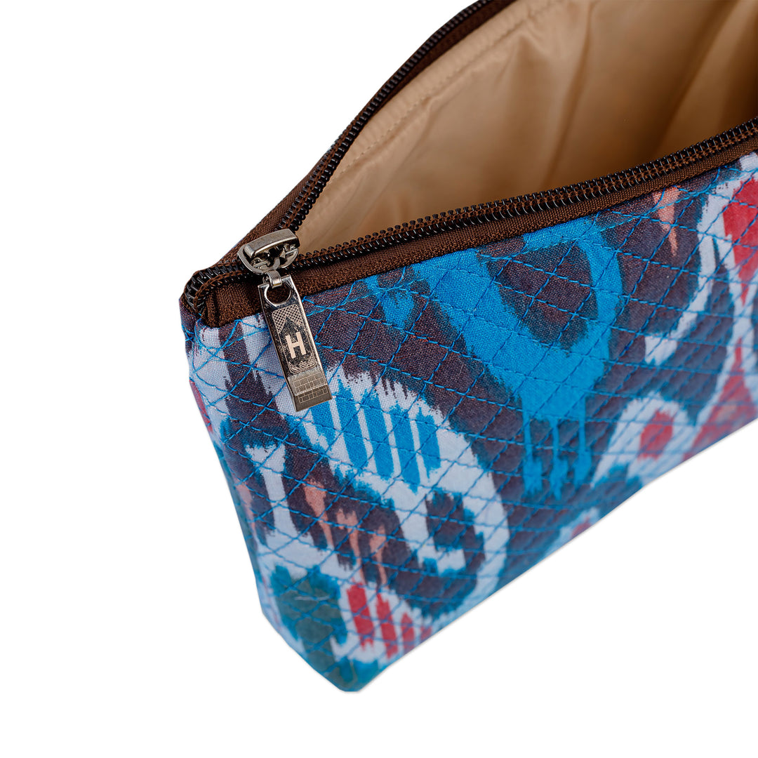 Traditional Ikat Patterned Cosmetic Bag with Zipper Closure - Elegant Ideas