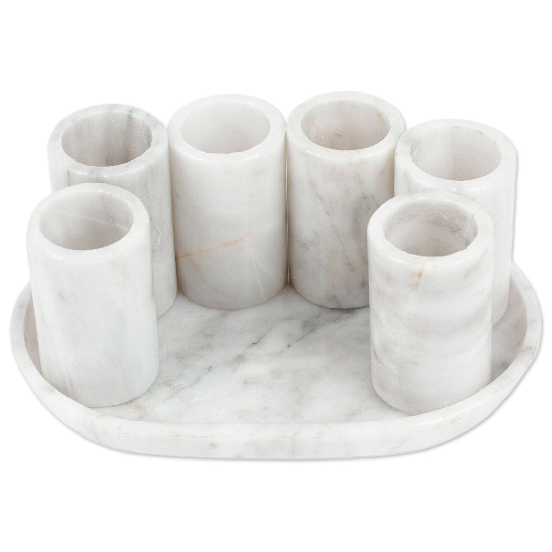 Set of 6 Modern Ivory Natural Onyx Tequila Glasses - Ethereal Modernity