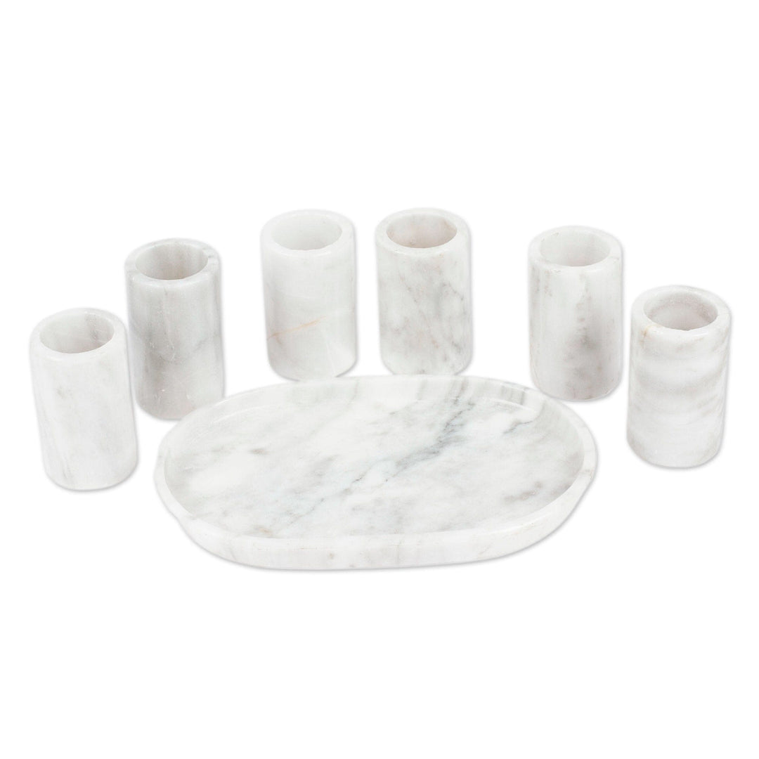 Set of 6 Modern Ivory Natural Onyx Tequila Glasses - Ethereal Modernity