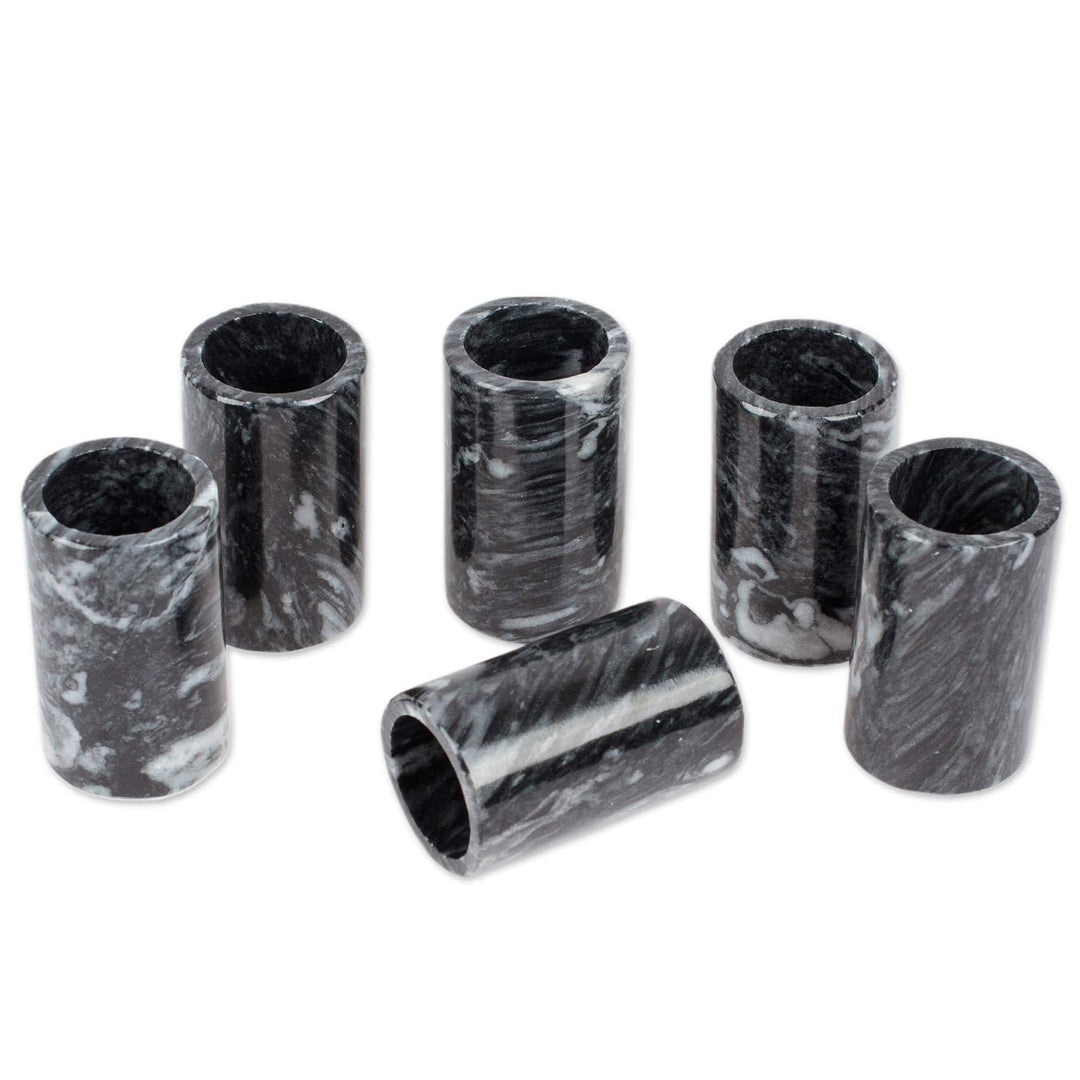 Set of 6 Modern Black Natural Onyx Tequila Glasses - Night Modernity