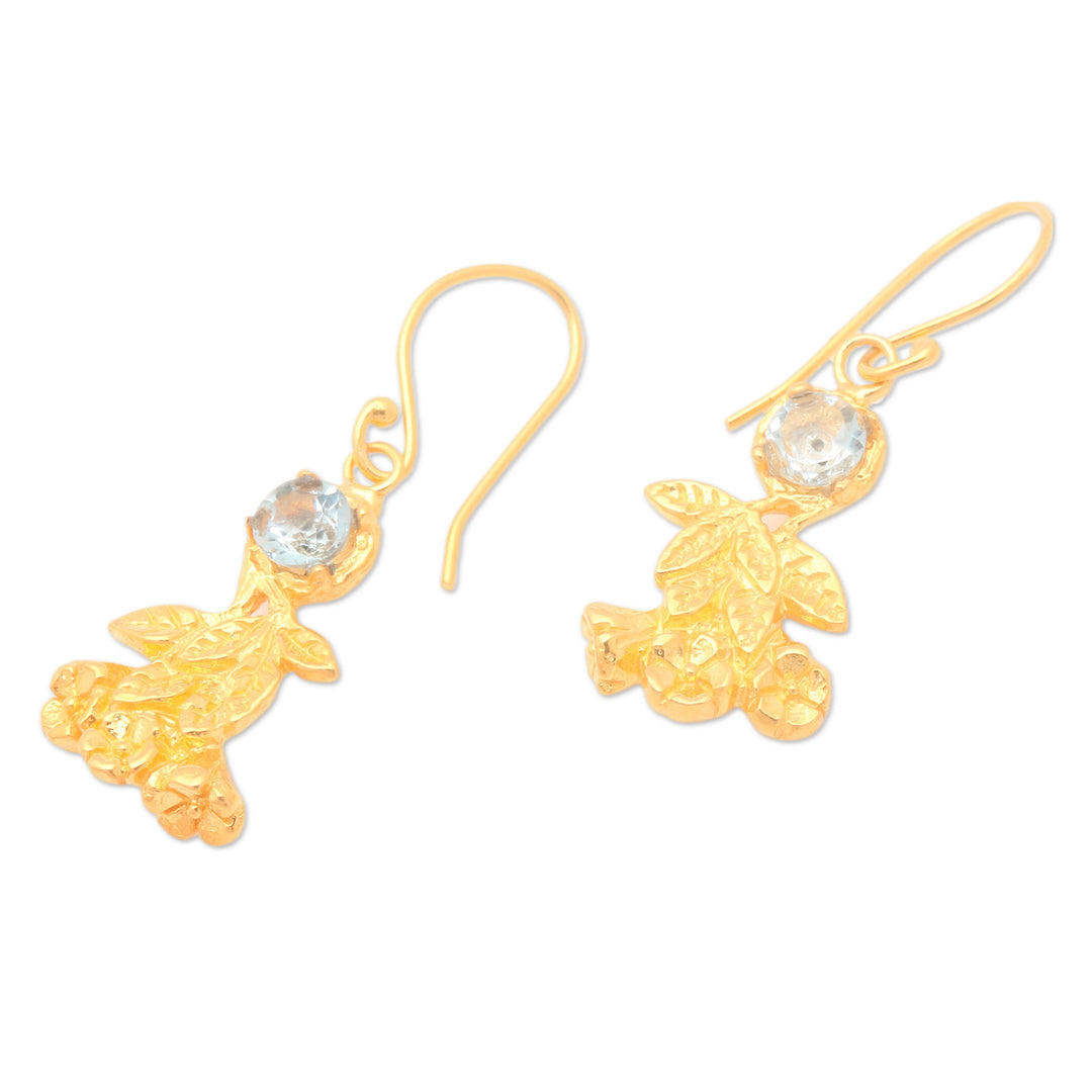 Leaf-Themed 22k Gold-Plated 1-Carat Topaz Dangle Earrings - Leaf Victory