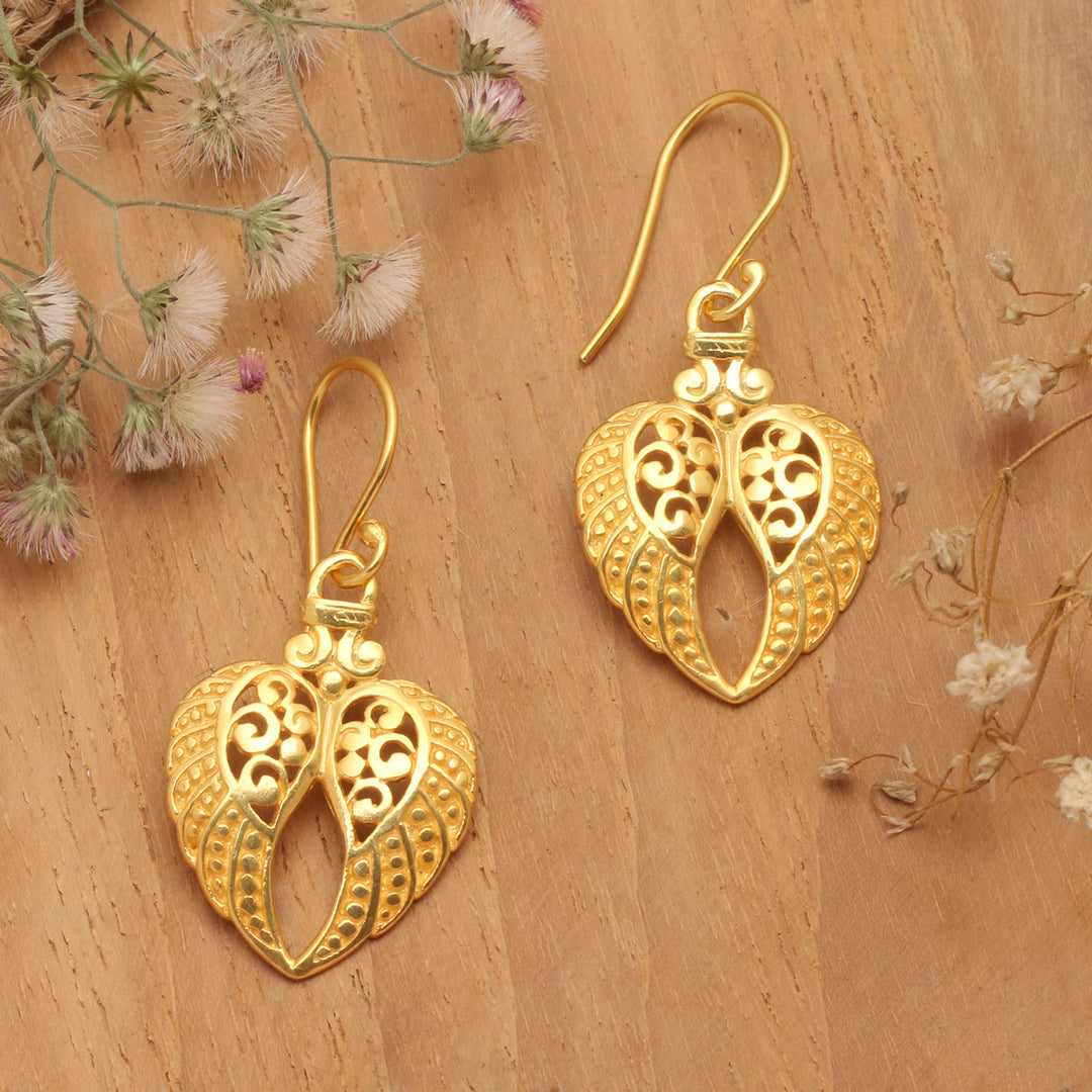 Traditional Angel-Themed 22k Gold-Plated Dangle Earrings - Angelic Flight