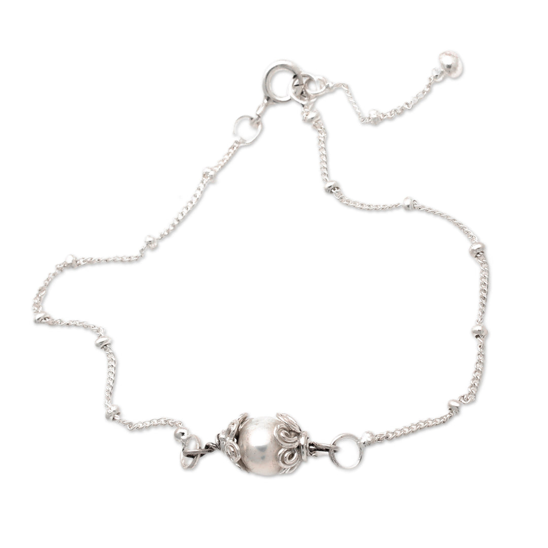 Polished Floral Grey Cultured Pearl Pendant Bracelet - Only You & Me