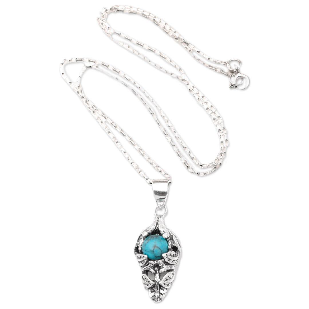 Leafy Sterling Silver and Recon Turquoise Pendant Necklace - Tropical Bract