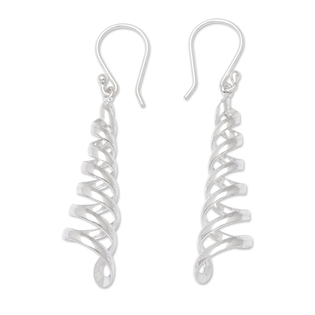 High-Polished Swirl-Shaped Sterling Silver Dangle Earrings - Divine Swirl