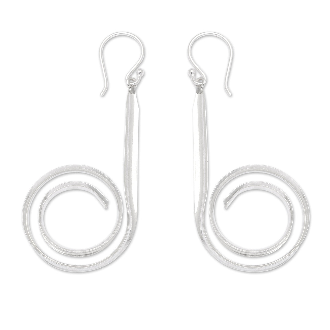 Polished Spiral Sterling Silver Dangle Earrings from Bali - Divergent Twists