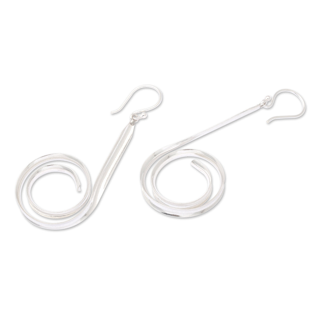 Polished Spiral Sterling Silver Dangle Earrings from Bali - Divergent Twists
