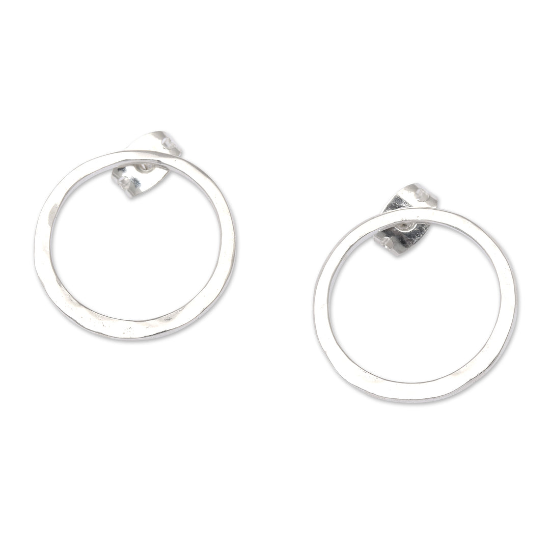 Minimalist Round Sterling Silver Drop Earrings from Bali - Minimalist Eternity