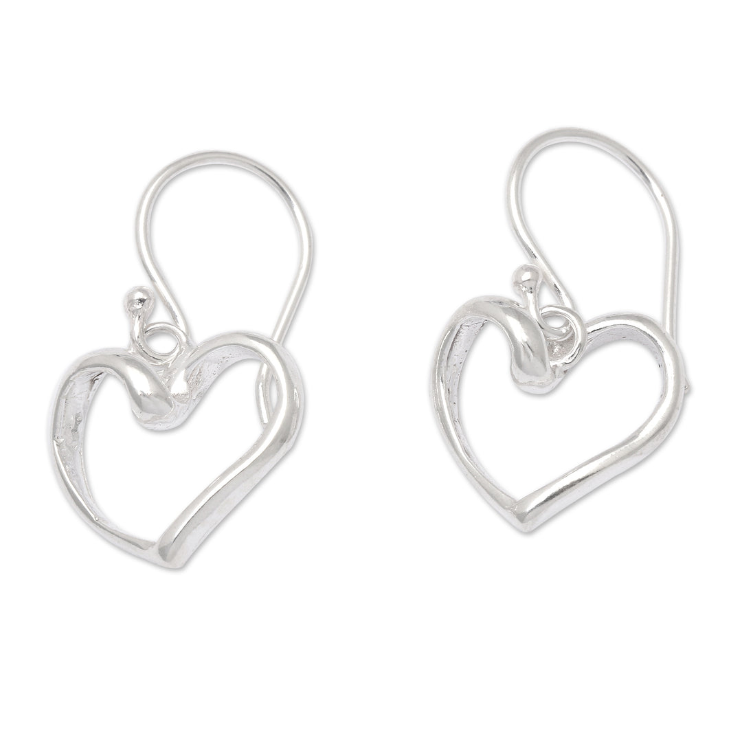 Polished Heart-Shaped Sterling Silver Dangle Earrings - Shiny Love