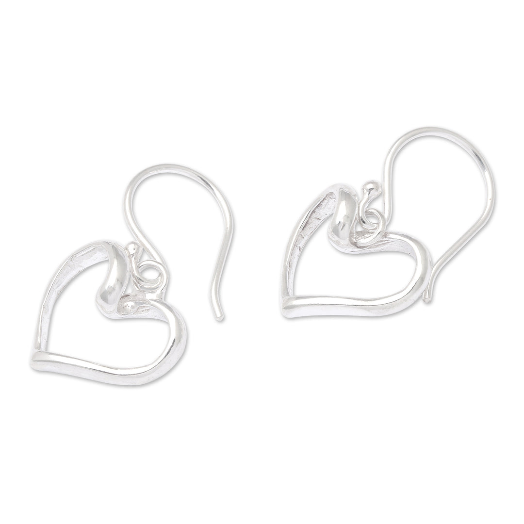 Polished Heart-Shaped Sterling Silver Dangle Earrings - Shiny Love