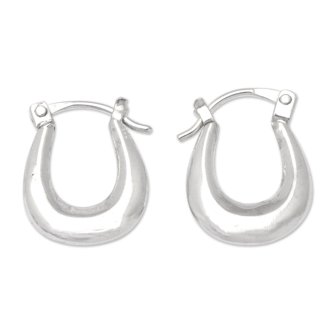 Polished U-Shaped Sterling Silver Hoop Earrings from Bali - Sublime Auras