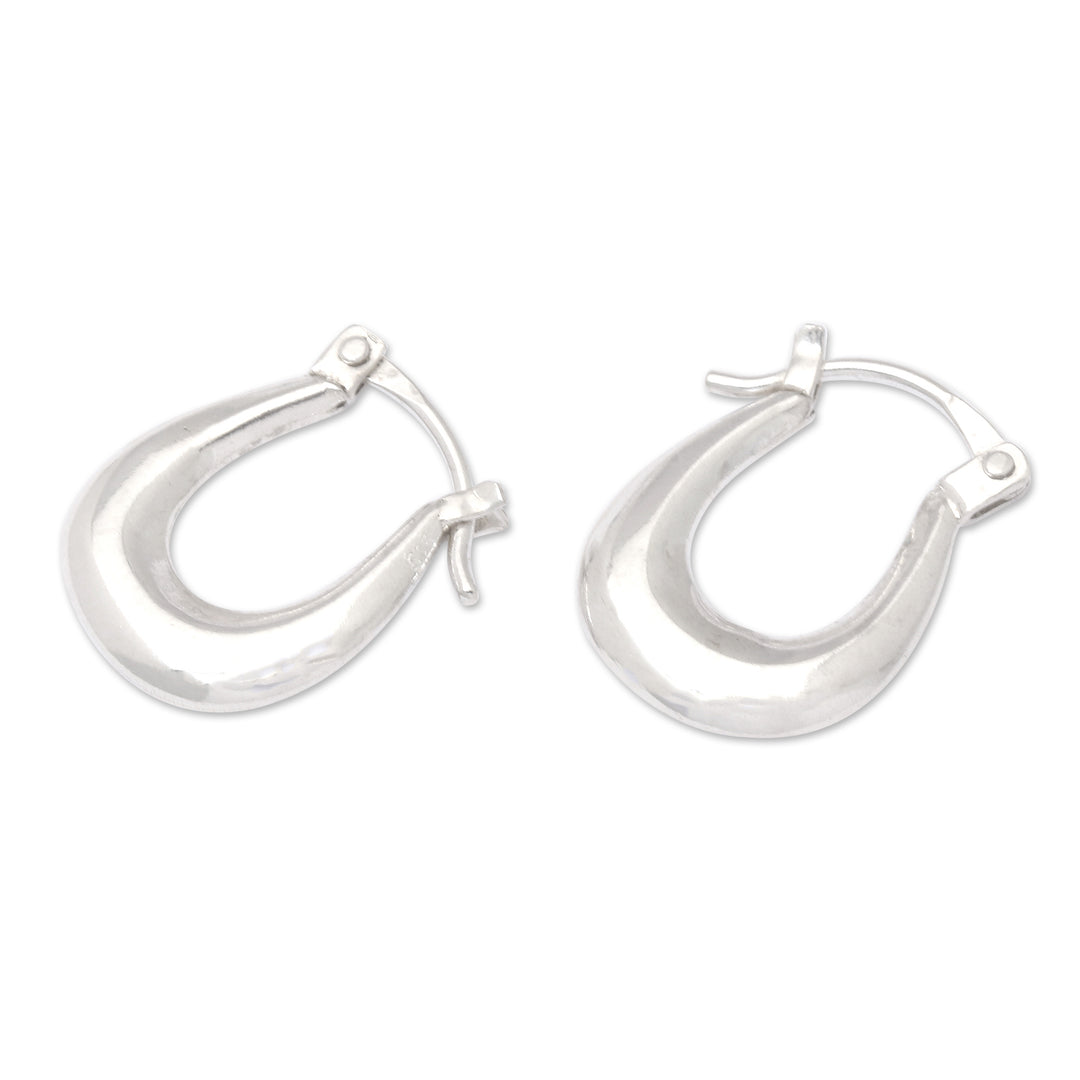 Polished U-Shaped Sterling Silver Hoop Earrings from Bali - Sublime Auras