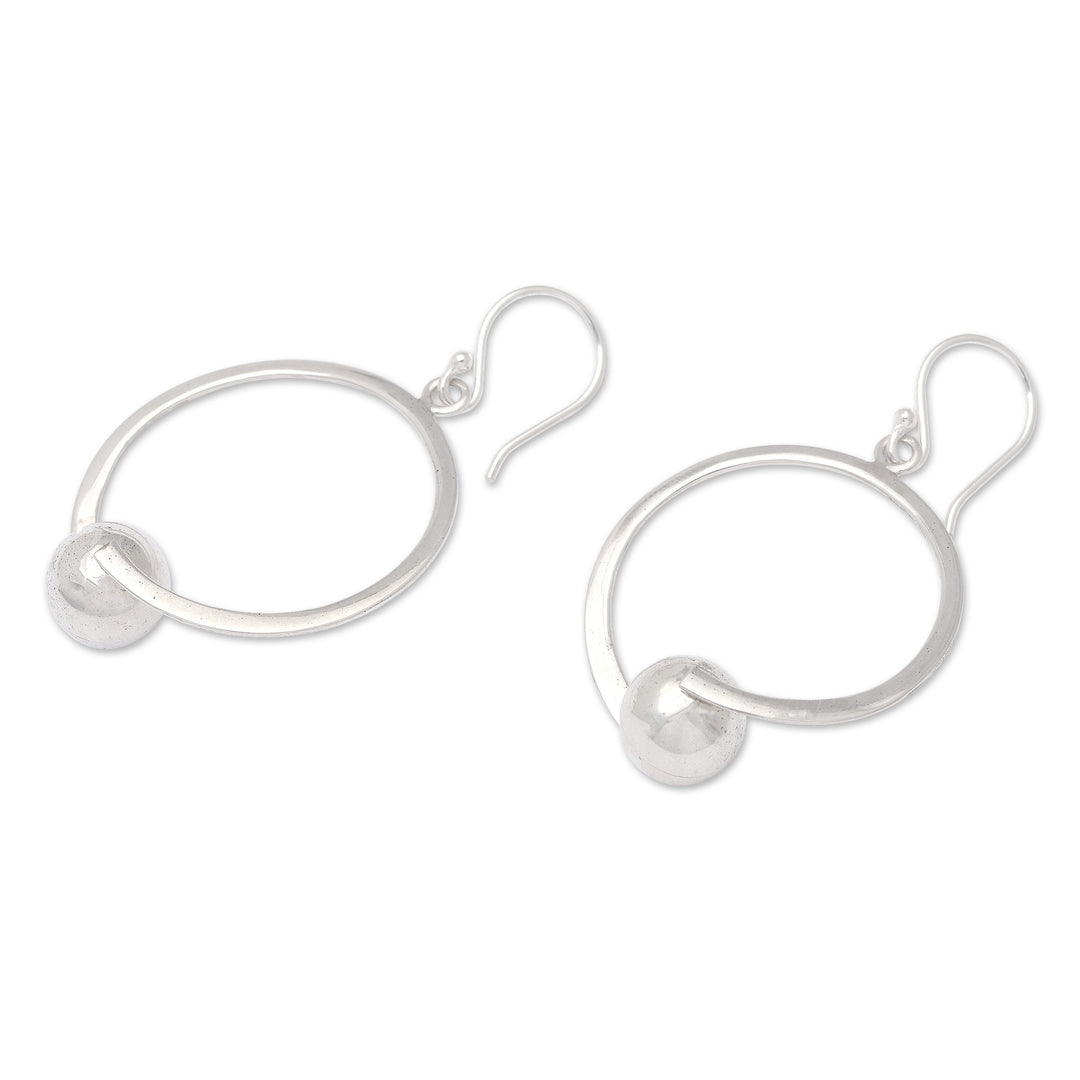 Polished Minimalist Round Sterling Silver Dangle Earrings - World Balance
