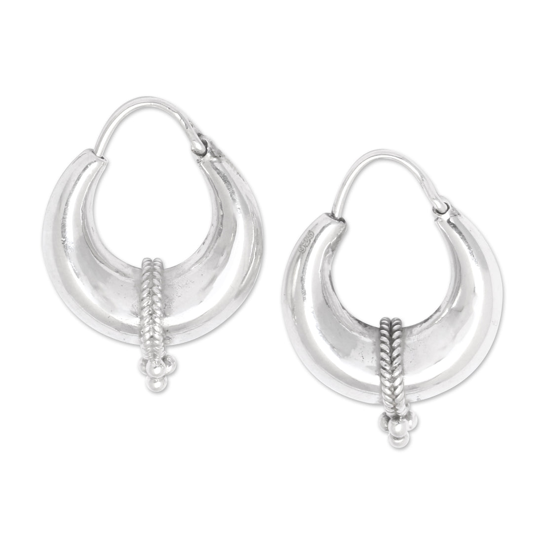 Polished Traditional Sterling Silver Hoop Earrings from Bali - Beautified Auras
