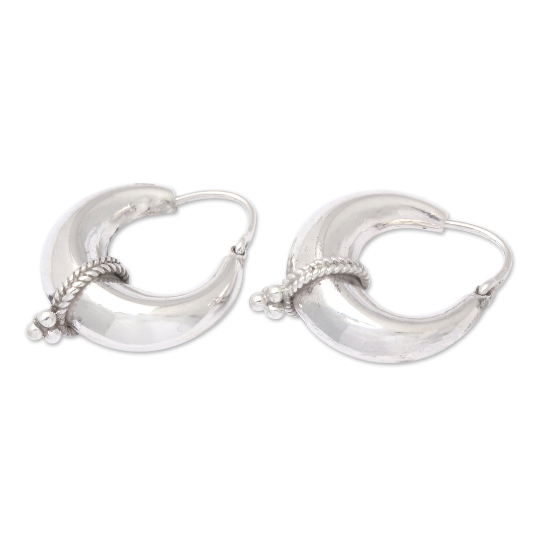 Polished Traditional Sterling Silver Hoop Earrings from Bali - Beautified Auras