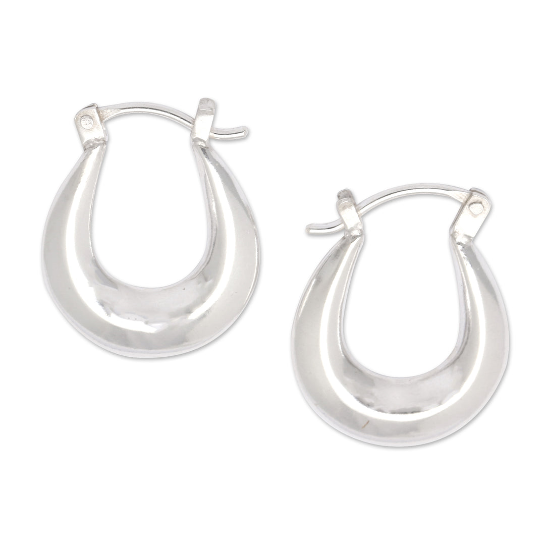 High-Polished Sterling Silver Hoop Earrings from Bali - Superb Auras