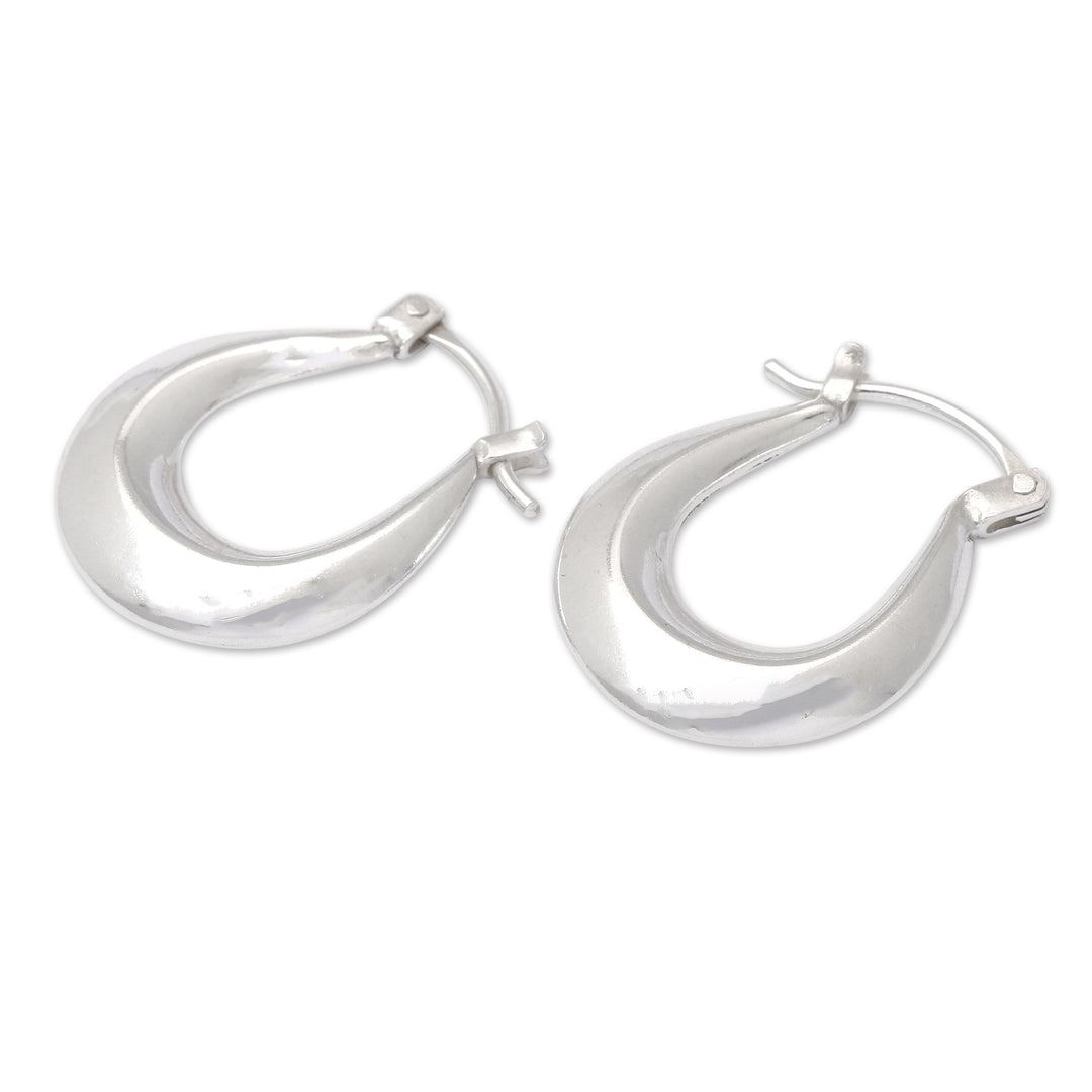 High-Polished Sterling Silver Hoop Earrings from Bali - Superb Auras