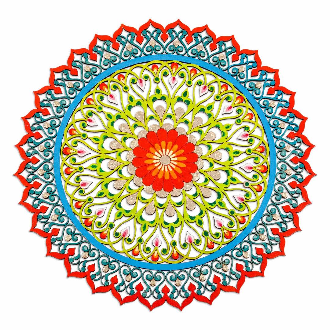 Hand-Painted Floral Red and Green Wood Wall Accent - The Holy Garden