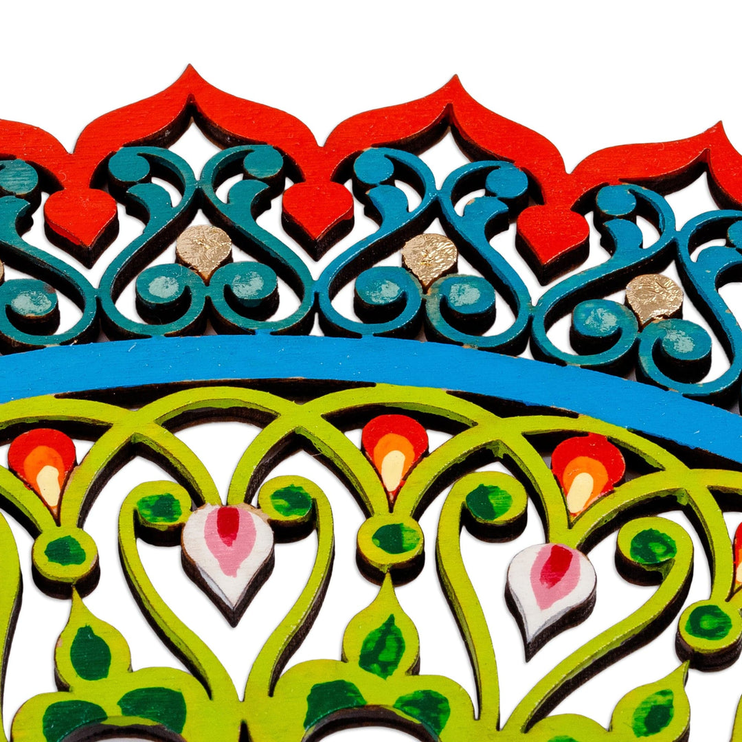 Hand-Painted Floral Red and Green Wood Wall Accent - The Holy Garden