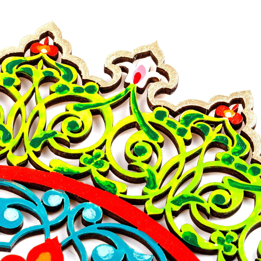 Classic Floral Painted Green and Turquoise Wood Wall Accent - Kingdom Flower in Green
