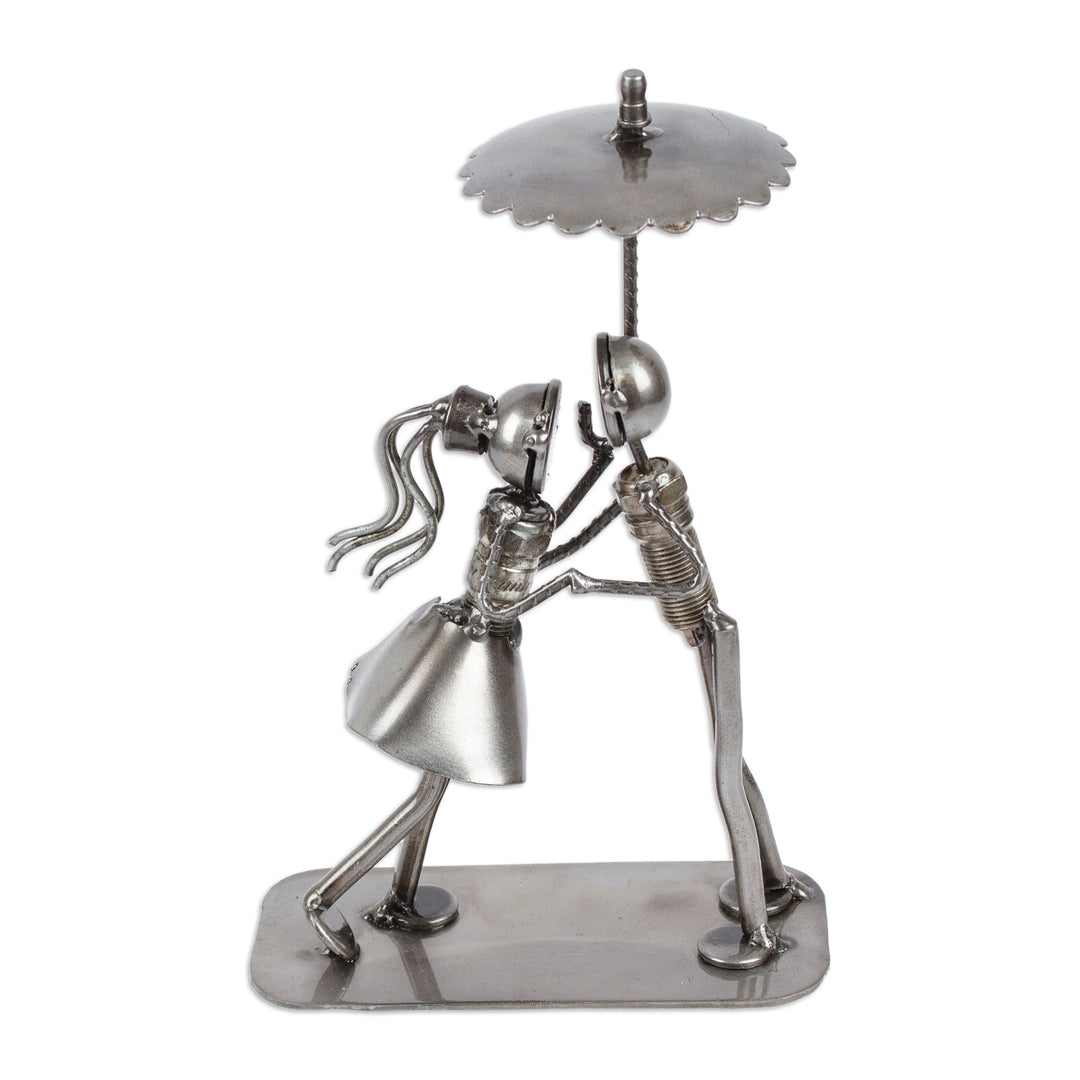 Handmade Eco-Friendly Romantic Upcycled Auto Part Sculpture - In love Under the Rain