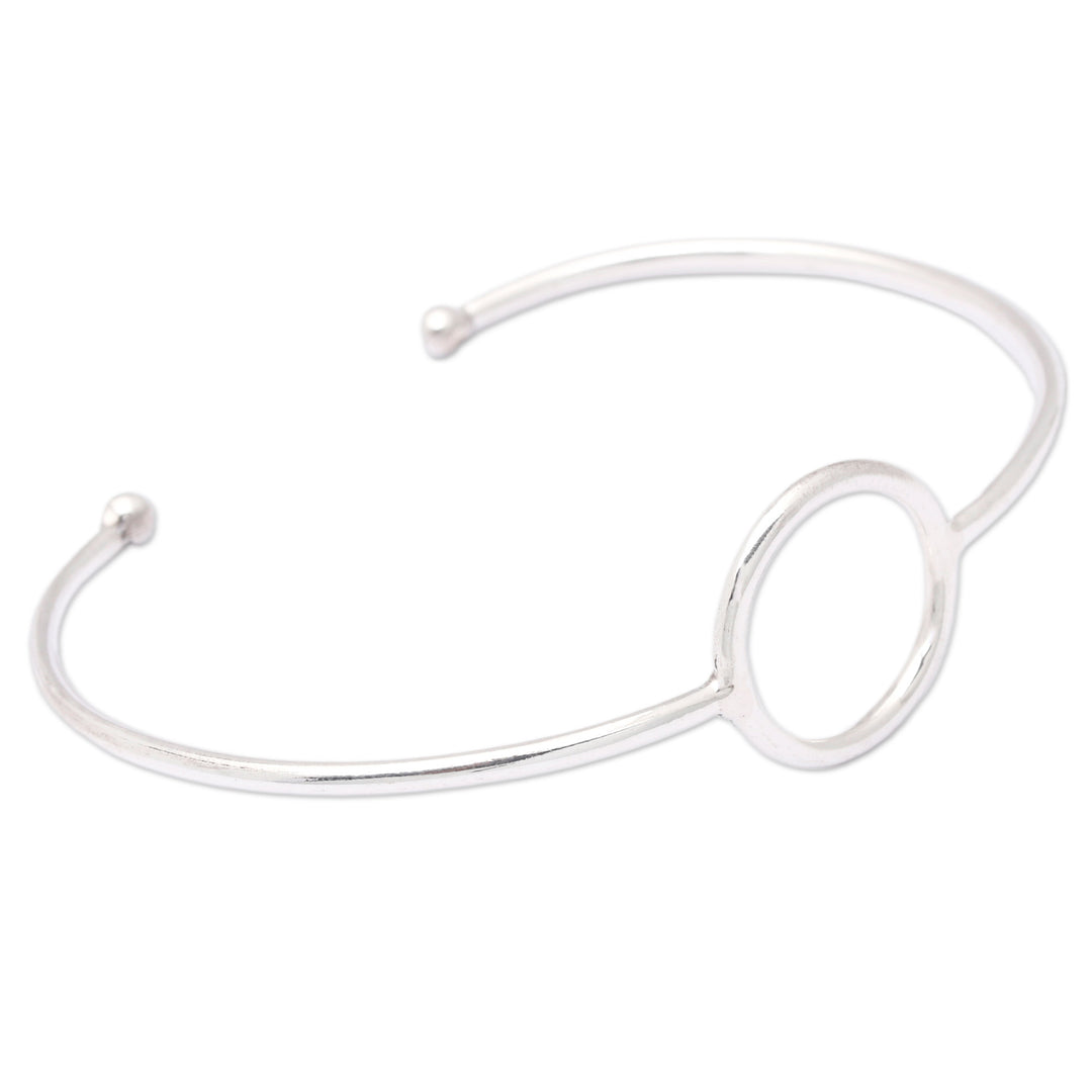 Minimalist Round Accent Sterling Silver Cuff Bracelet - Globe-Trotting's Core