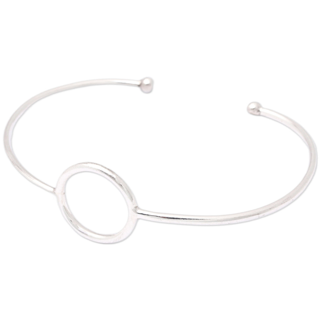 Minimalist Round Accent Sterling Silver Cuff Bracelet - Globe-Trotting's Core