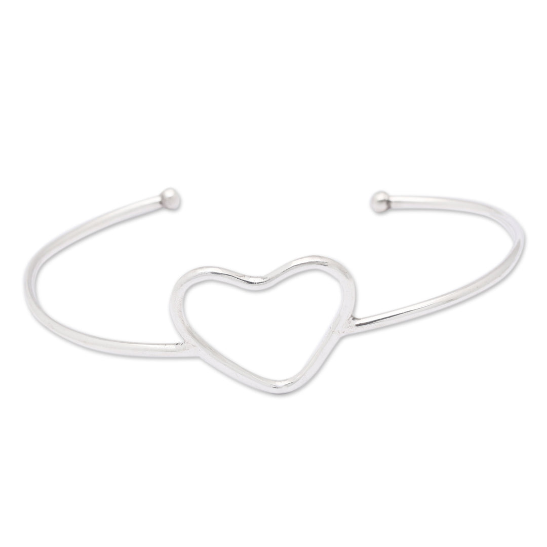 Minimalist Heart Symbol Sterling Silver Cuff Bracelet - Globe-Trotting's Heart